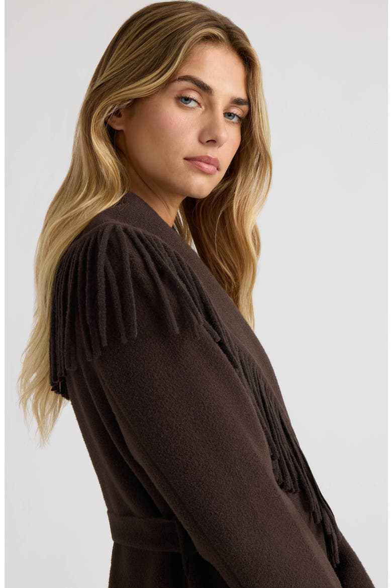 Fringe Shawl Collar Wrap Coat, Alternate, color, ESPRESSO