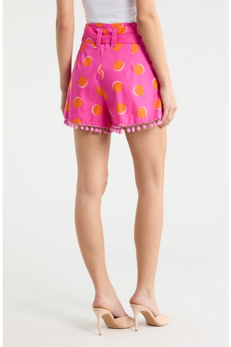 Rosy Polka Dot Pompom Cotton Shorts, Alternate, color, FUCHSIA-ORANGE-DOT