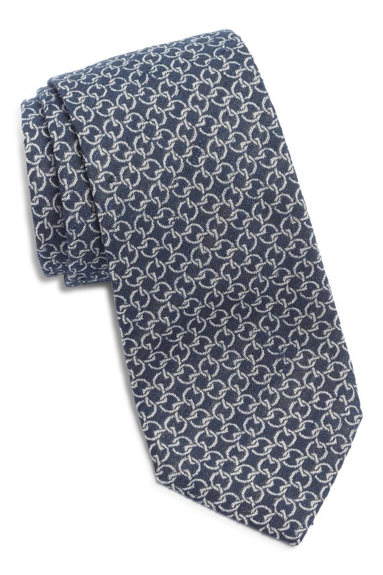 Meighen Link Pattern Silk Jacquard Tie, Main, color, NAVY