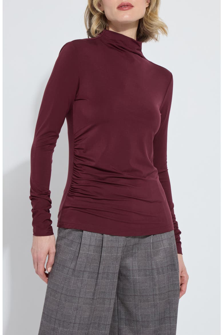 Jovita Ruched Funnel Neck Top, Main, color, DK PLUM