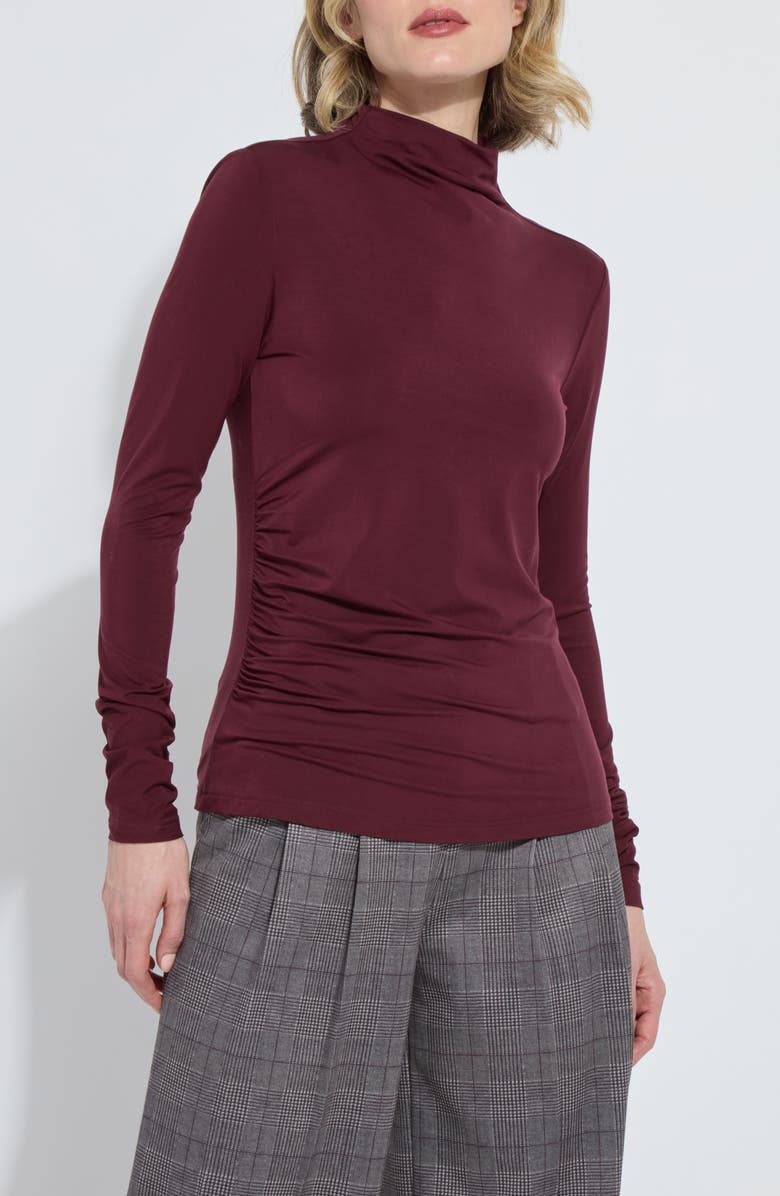 Lysse Jovita Ruched Funnel Neck Top, Main, color, Dark Plum