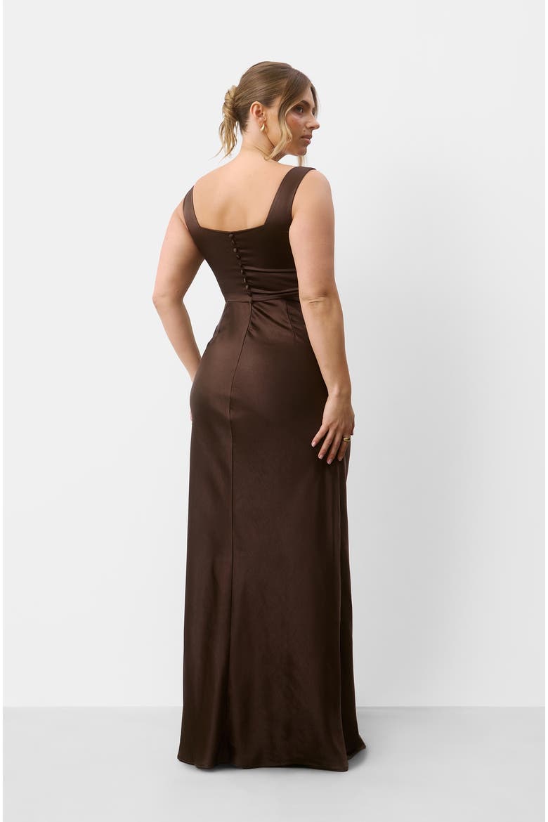 Square Neck Satin Bridesmaid Dress, Alternate, color, Chocolate