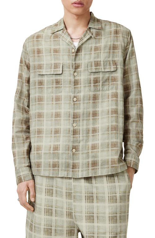 Allsaints Seattle Check Long Sleeve Camp Shirt In Light Ash Green