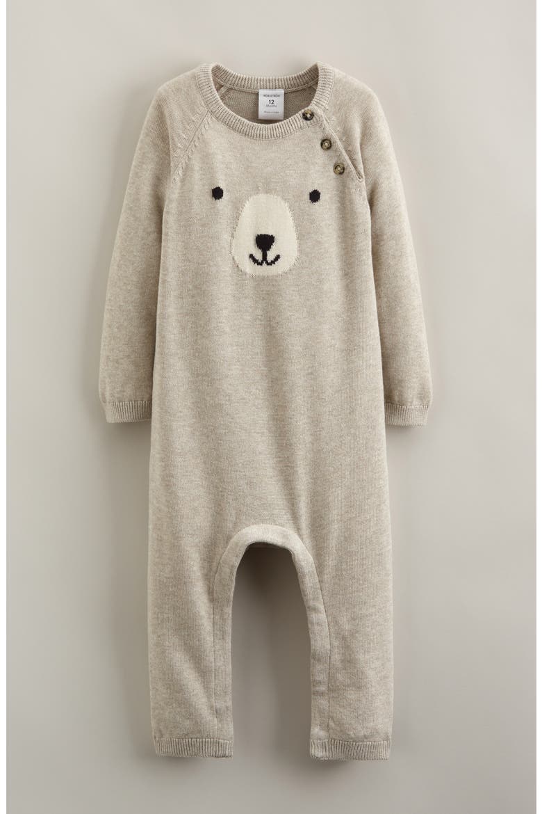 Sweater Romper, Main, color, BEIGE OATMEAL BEAR
