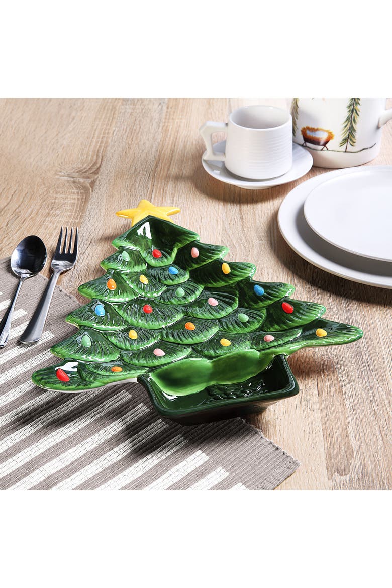 14 in. Nostalgic Ceramic Tree Dip Platter - Green, Alternate, color, Green