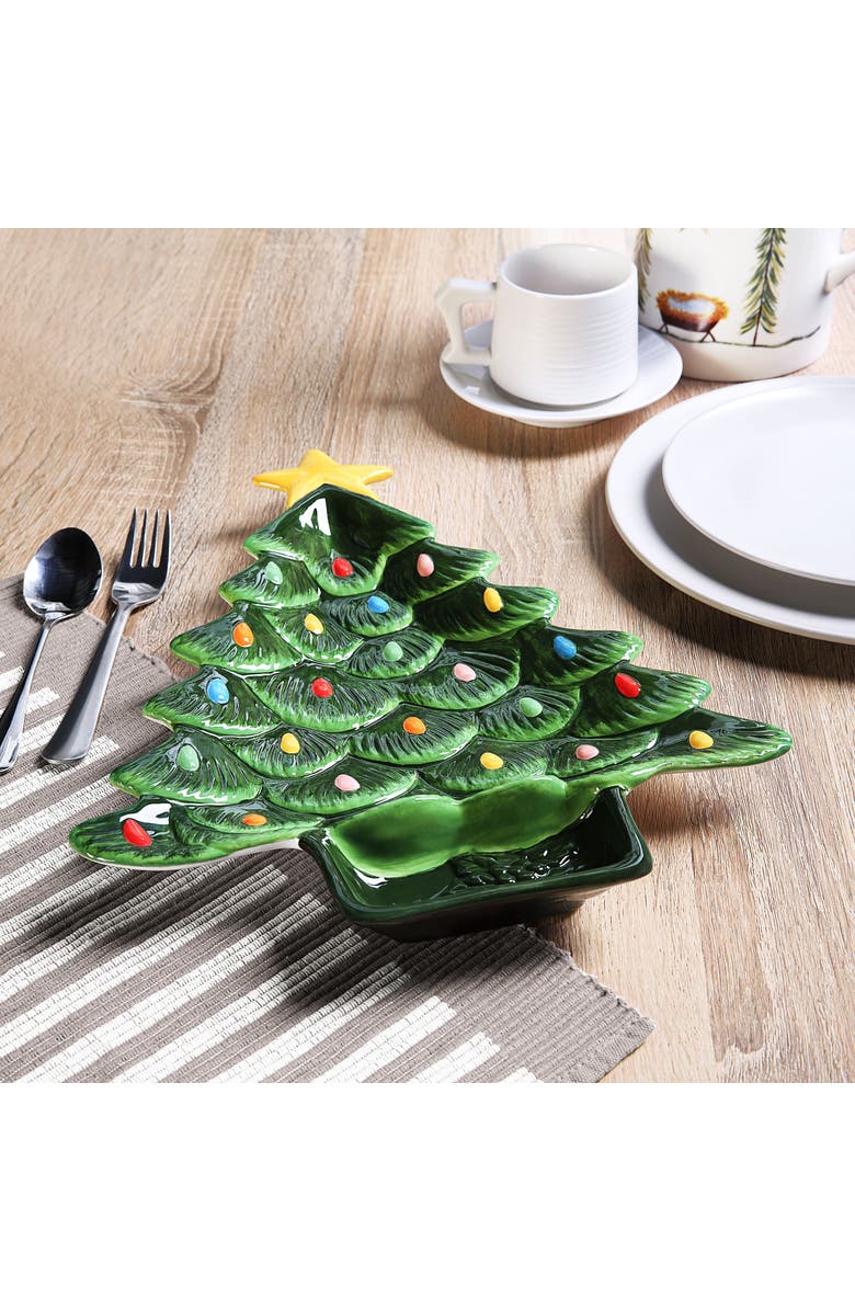 Mr. Christmas 14 in. Nostalgic Ceramic Tree Dip Platter - Green, Alternate, color, Green