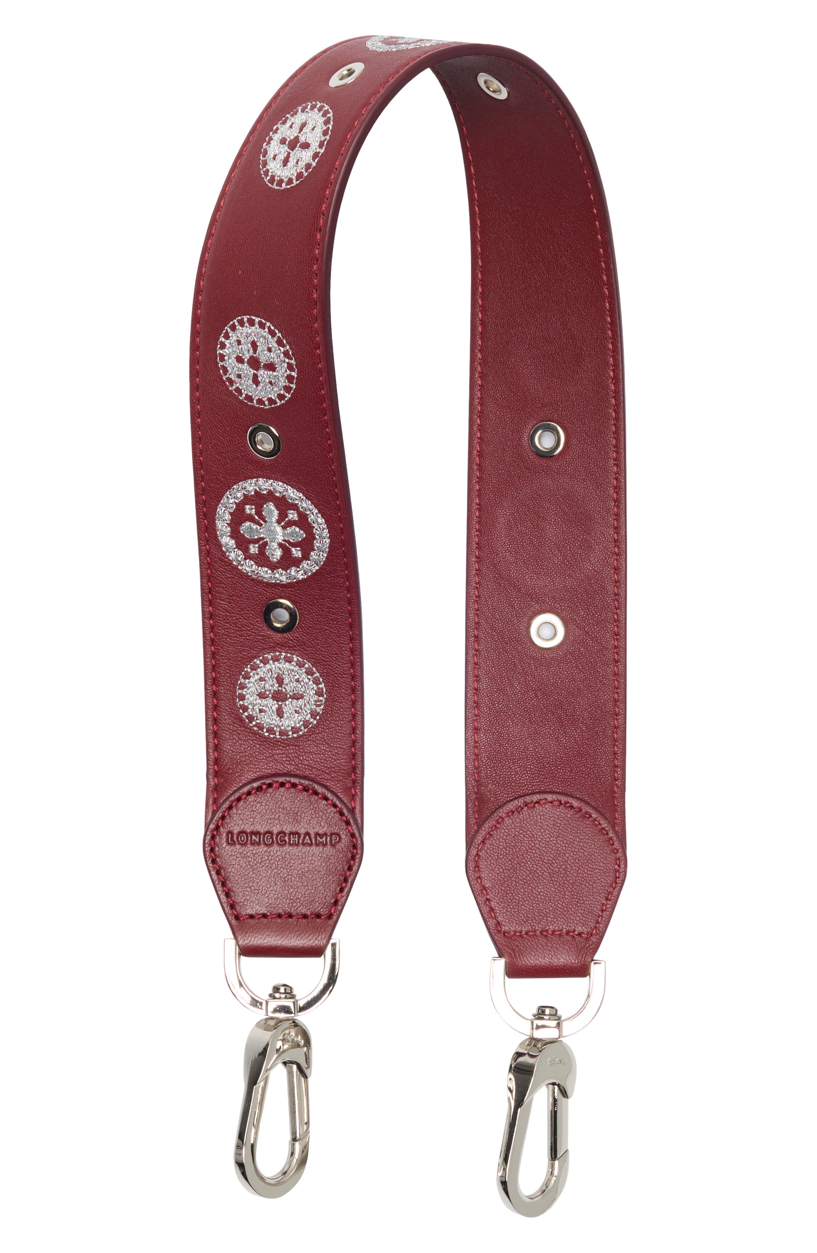 Longchamp Studded Leather Bag Strap, Main, color, Red Lacquer