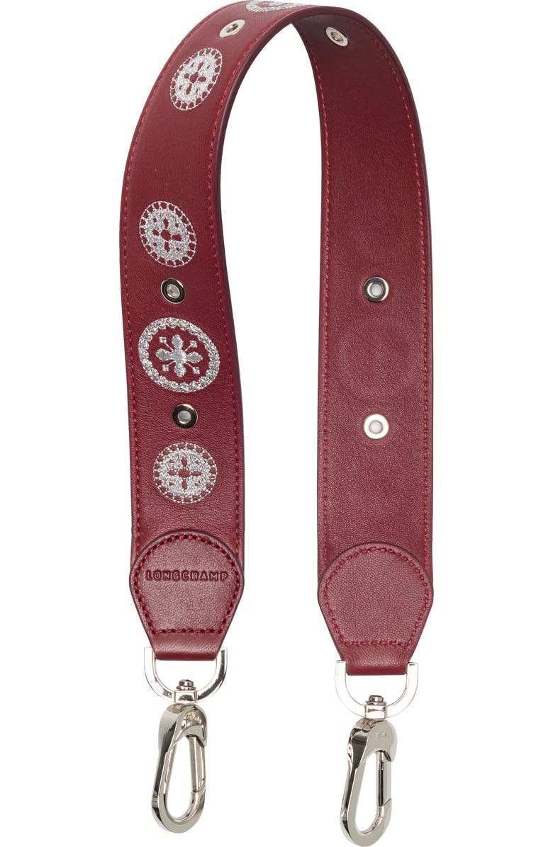Longchamp Studded Leather Bag Strap, Main, color, Red Lacquer