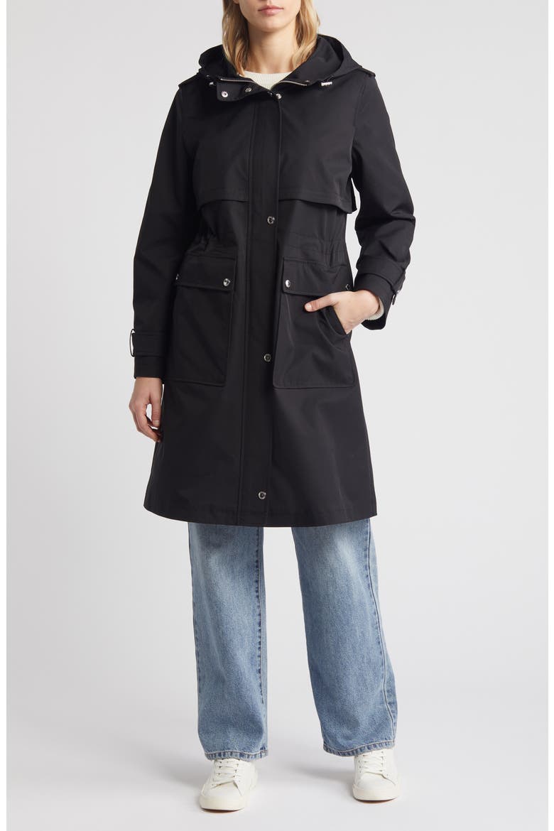 Hooded Trench Coat, Main, color, BLACK