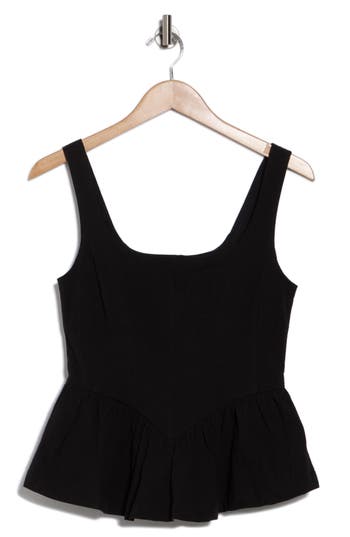 Shop Avec Les Filles Stretch Cotton Peplum Tank In Black