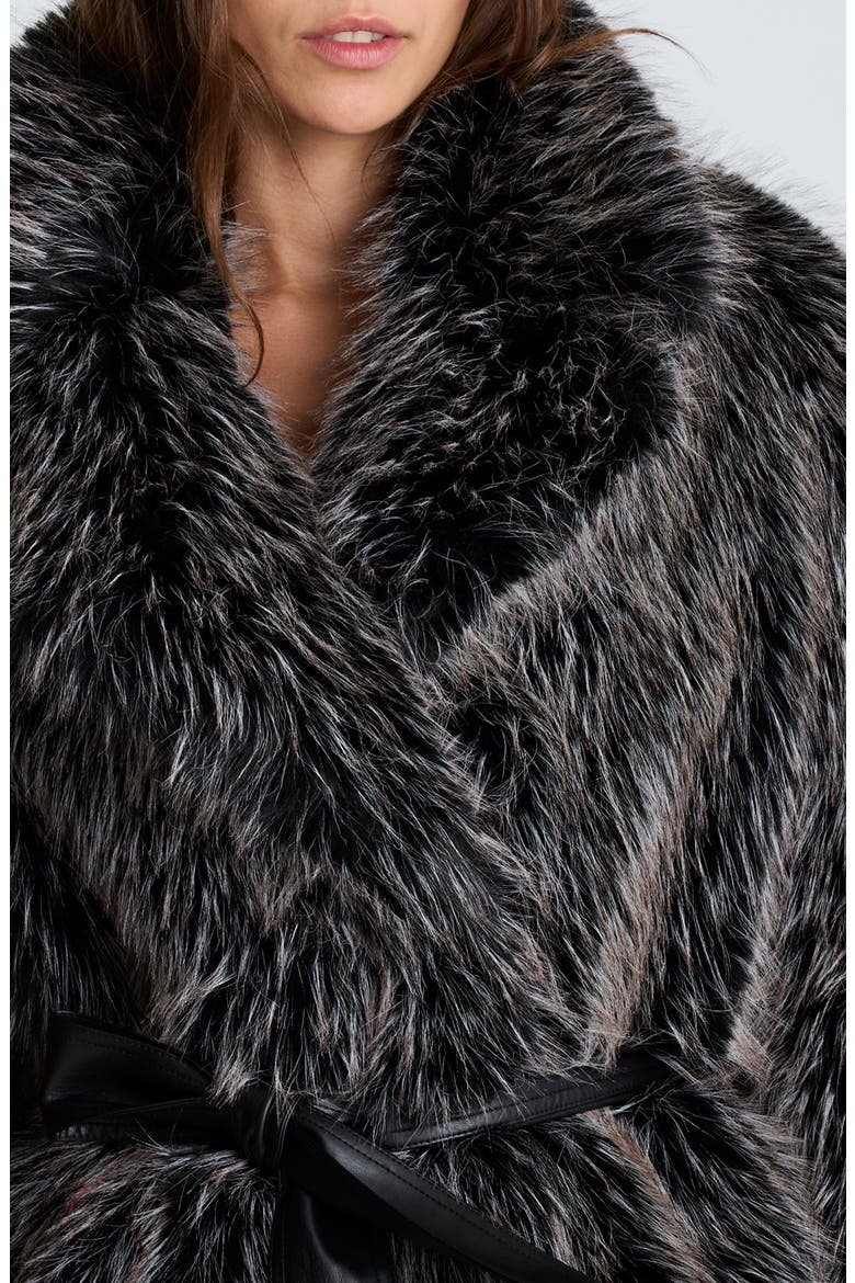 Belted Faux Fur Midi Coat, Alternate, color, BLACK MULTI