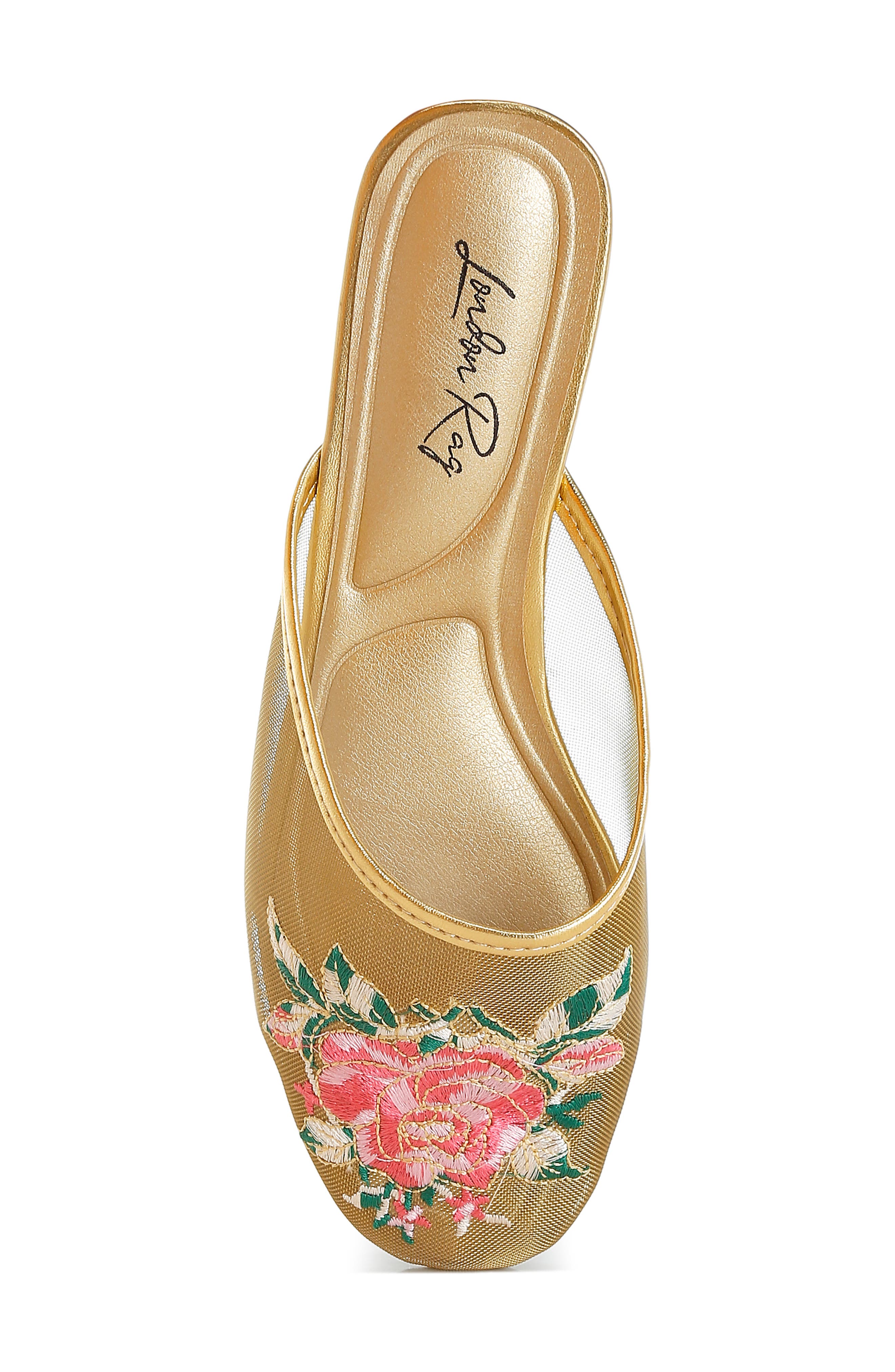 Shara Embroidered Mesh Mule, Alternate, color, GOLD