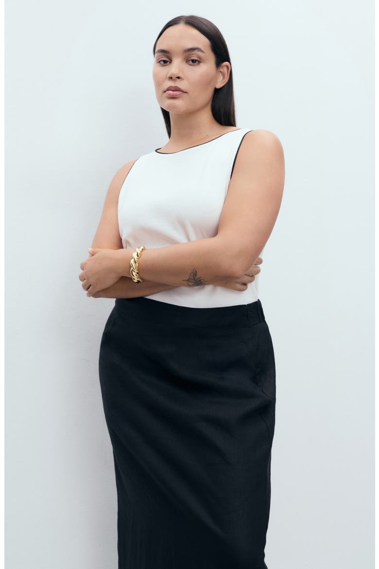 Linen Pencil Skirt, Alternate, color, BLACK