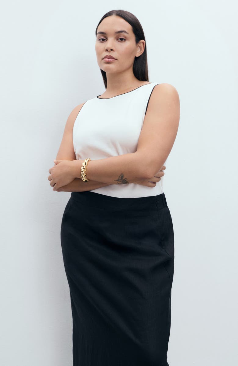 MANGO Linen Pencil Skirt, Alternate, color, Black