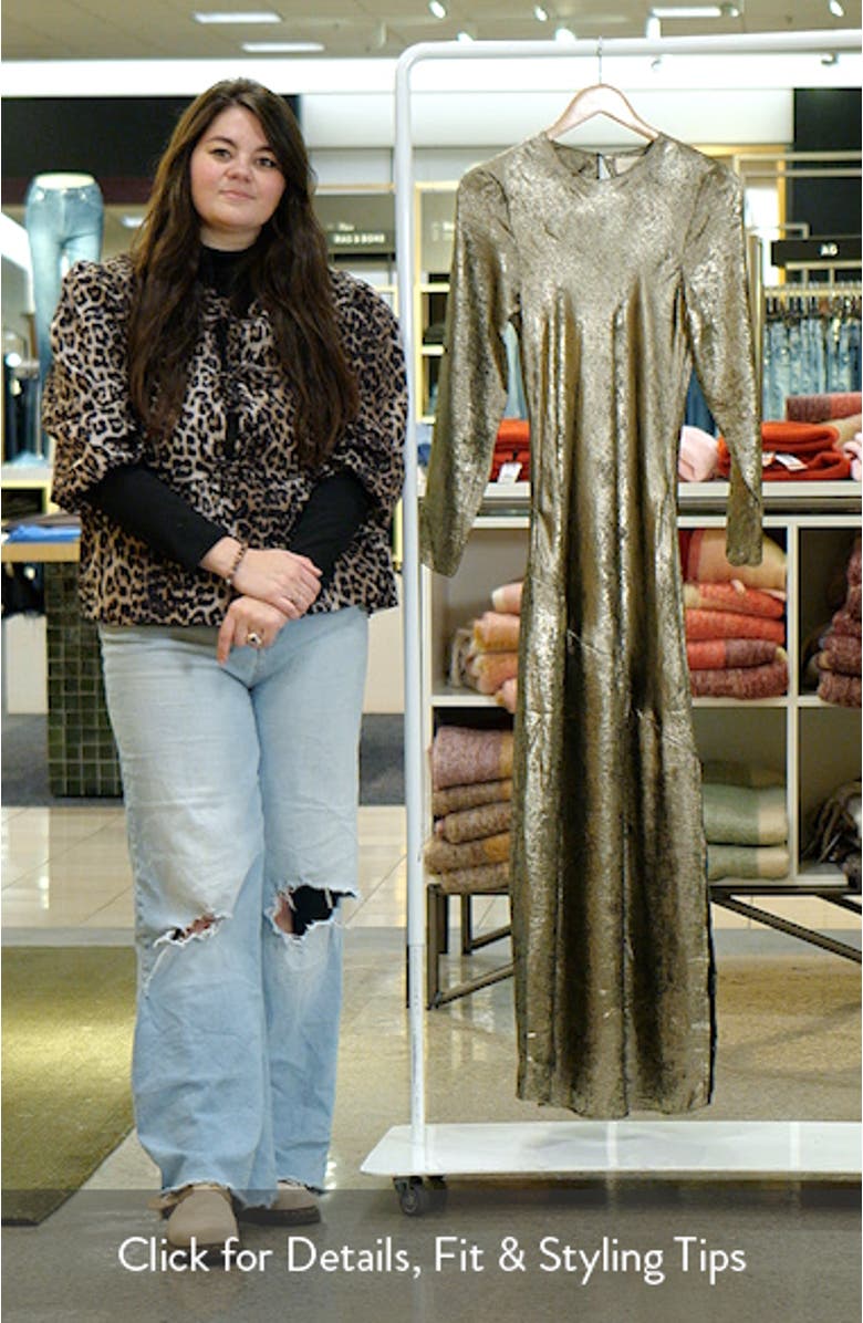 Metallic Long Sleeve Bias-Cut Maxi Dress, sales video thumbnail