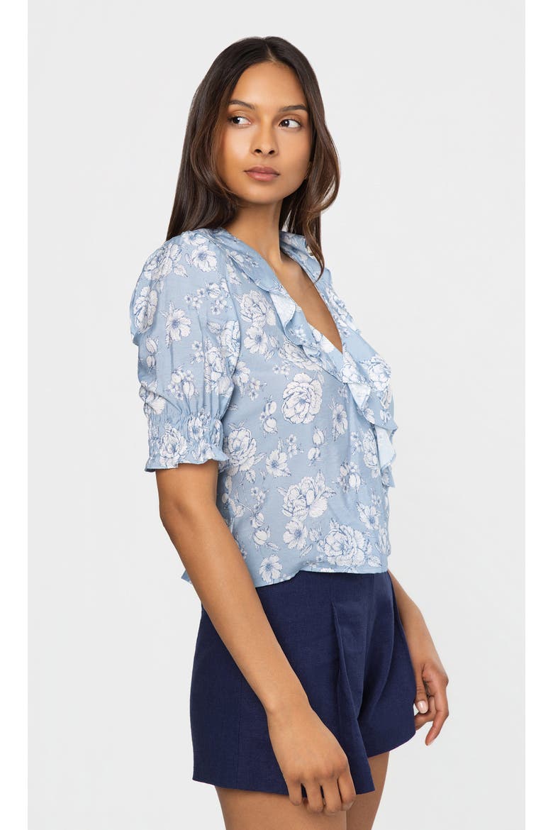 Lulu Floral Voile Cascade Blouse, Alternate, color, Heritage Toile Bl/Wh