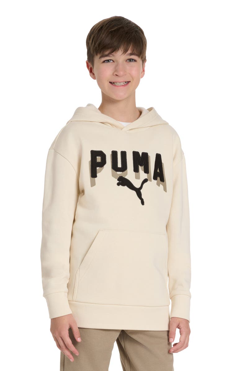 PUMA Kids' Class Pack Logo Appliqué Fleece Pullover Hoodie, Alternate, color, Tan Combo
