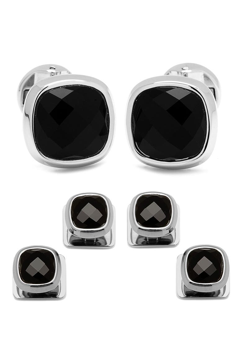 Ox and Bull Trading Co. Onyx Cuff Links & Shirt Stud Set, Main, color, BLACK