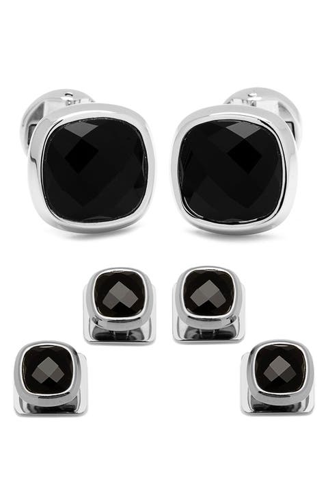 Ox and Bull Trading Co. Onyx Cuff Links & Shirt Stud Set