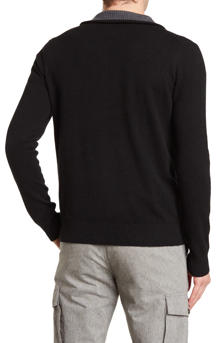 Amicale Cashmere Quarter Zip Pullover w/ Piping, Alternate, color, Blk