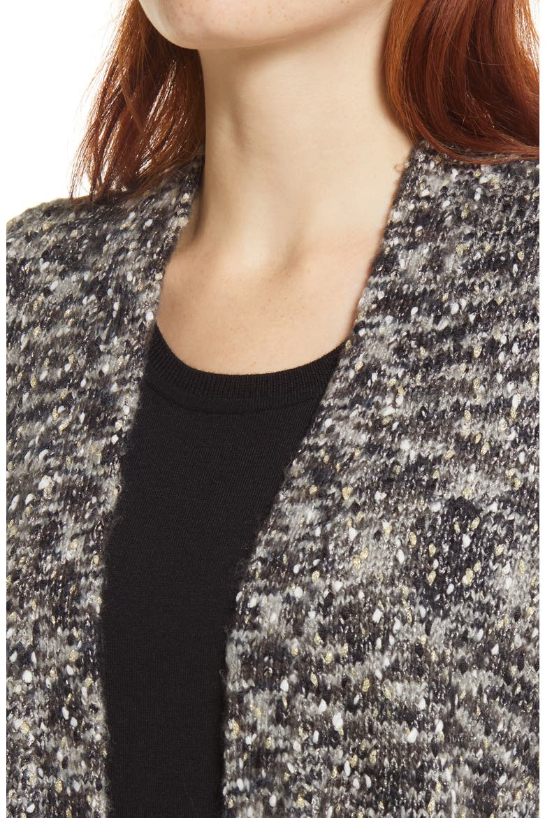 Metallic Flecked Open Long Cardigan, Alternate, color, BLACK- GREY METALLIC NEP