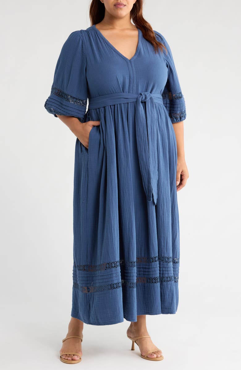 Caslon<sup>®</sup> Belted Cotton Maxi Dress, Main, color, Navy Denim