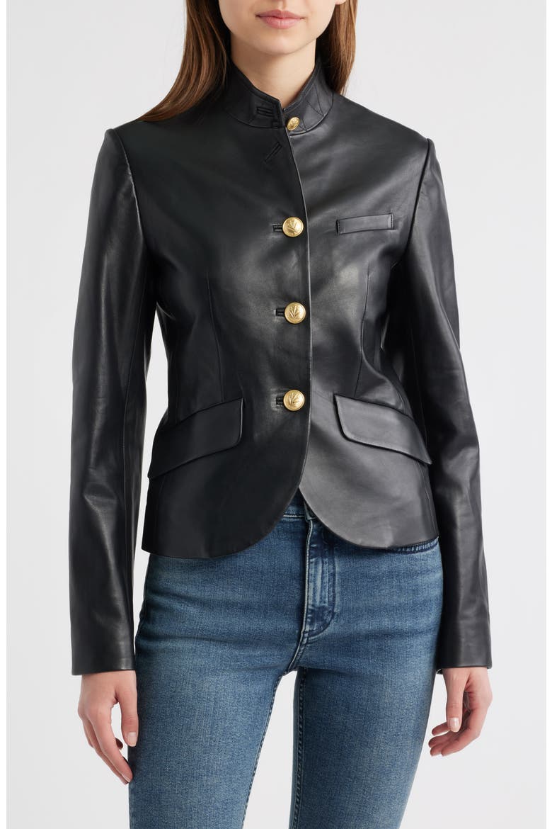 Sadie Crop Leather Blazer, Alternate, color, BLACK