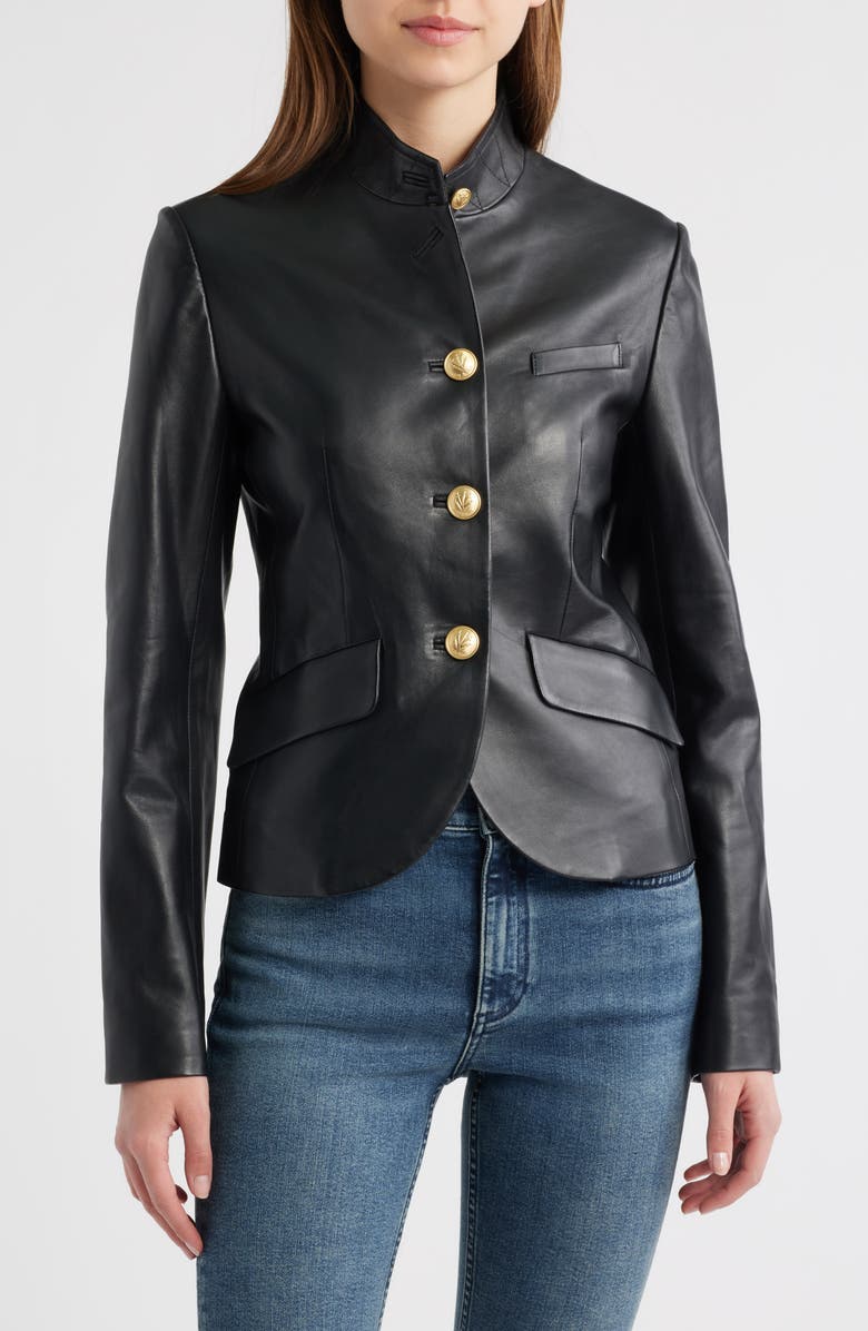 rag & bone Sadie Crop Leather Blazer, Alternate, color, Black