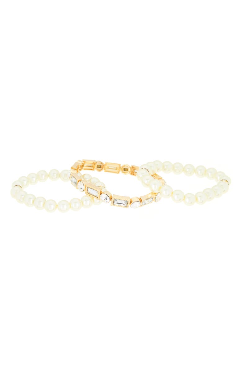 Tasha Set of 3 Imitation Pearl & Crystal Stretch Bracelets, Main, color,