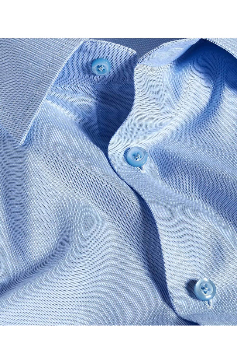 David Donahue Trim Fit Pin Dot Light Blue Cotton & Silk Dobby Dress Shirt, Alternate, color, Sky