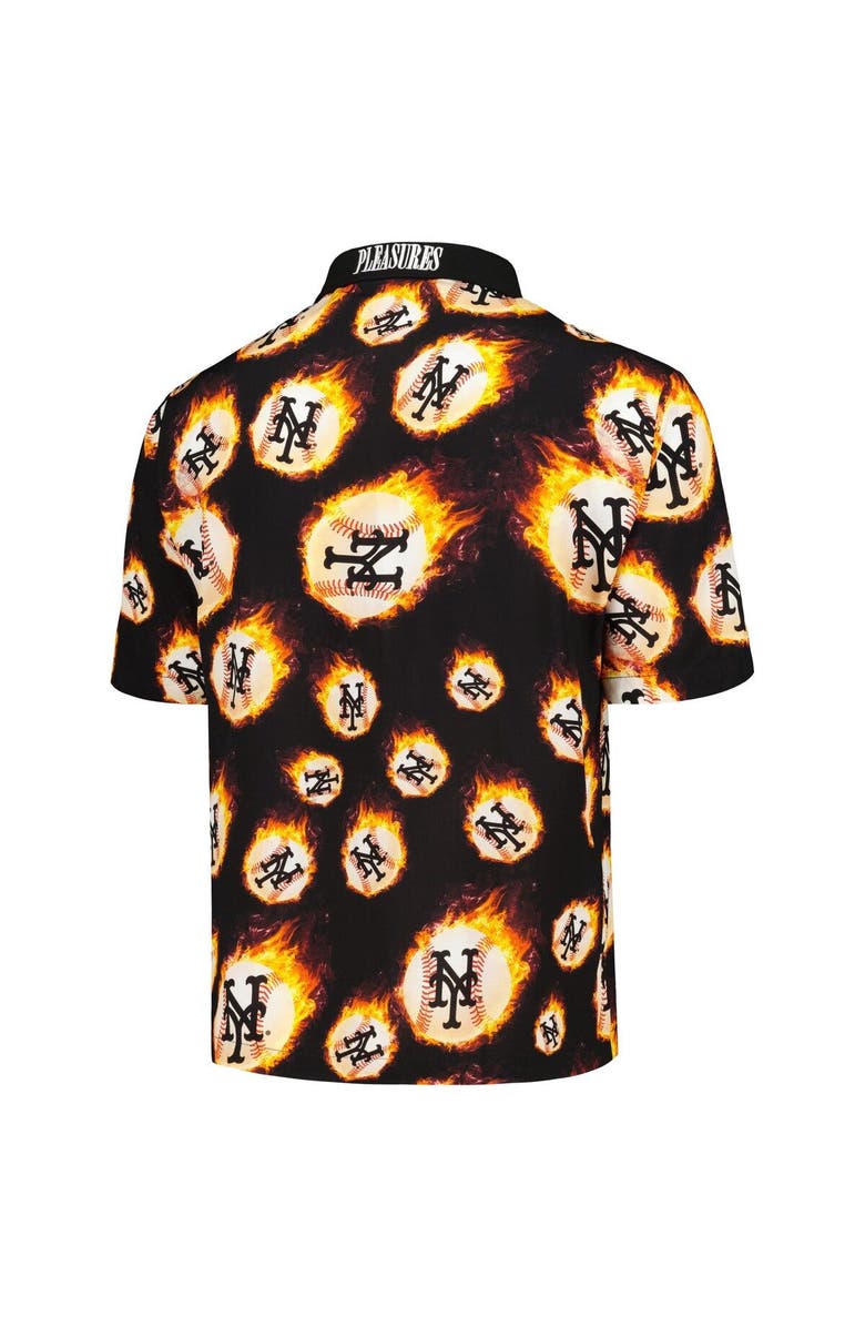 PLEASURES Men's PLEASURES  Black New York Mets Flame Fireball Button-Up Shirt, Alternate, color, Black