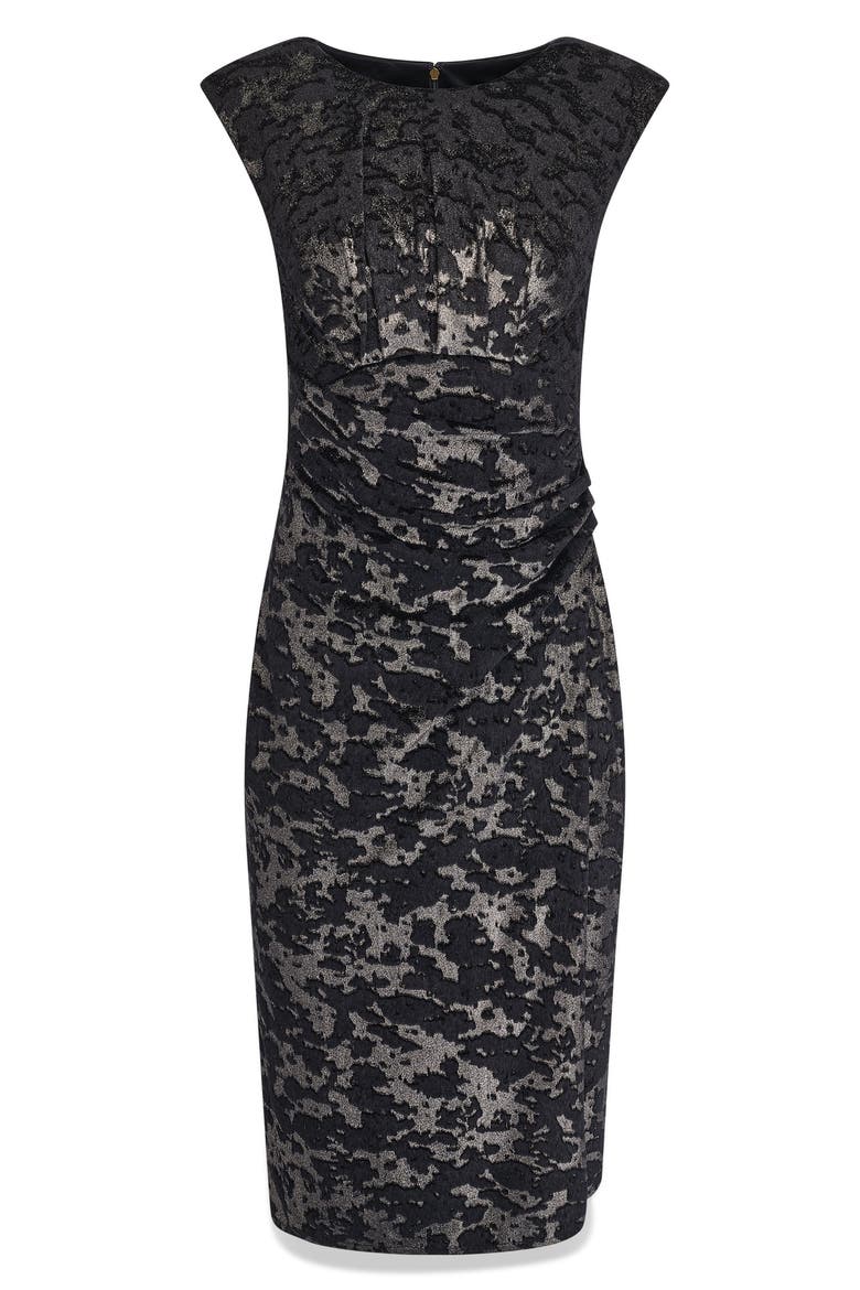 Metallic Jacquard Sleeveless Sheath Dress, Alternate, color, BLACK
