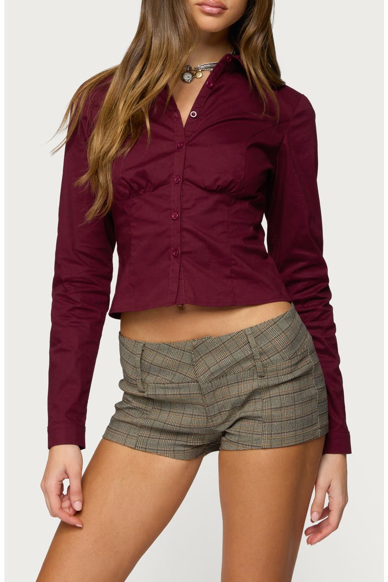 Laurna Fitted Button-Up Shirt, Main, color, BURGUNDY