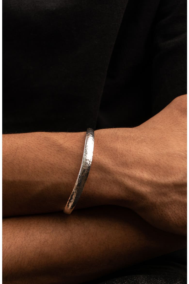 Men's Hammered Curved Bangle, Alternate, color, Sterling Silver