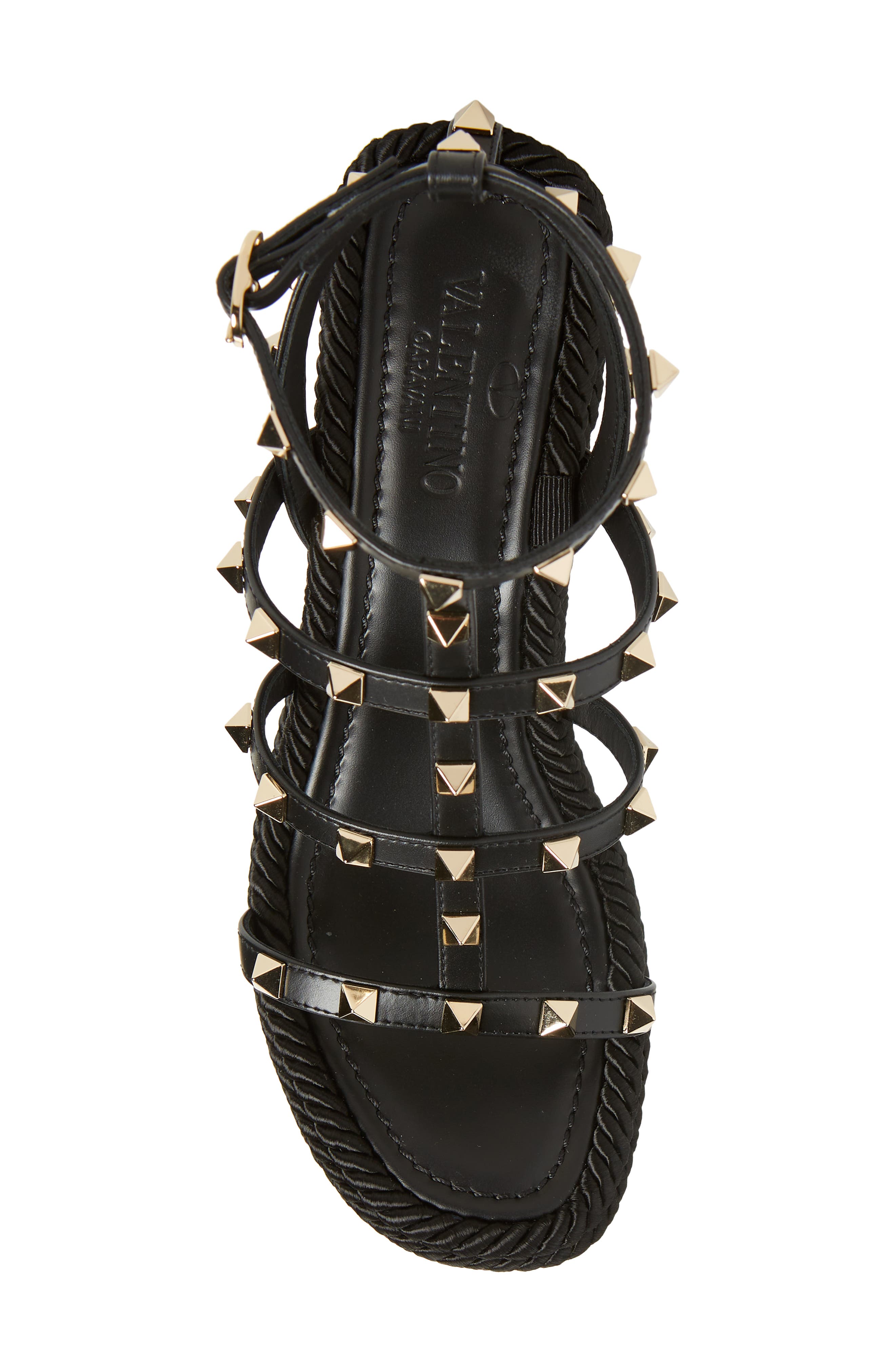 Valentino Garavani Rockstud Torchon Wedge Sandal, Alternate, color, 