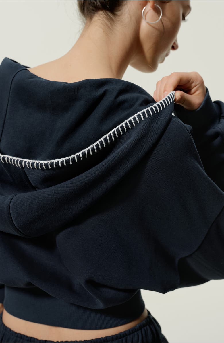 Lilysilk SILKERRY Cropped Fit Seamflow Drift Full-Zip Front Closure Sweatshirt, Alternate, color, Navy