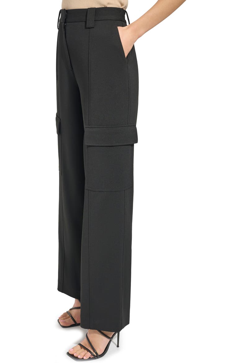 Straight Leg Crepe Cargo Pants, Alternate, color, BLACK