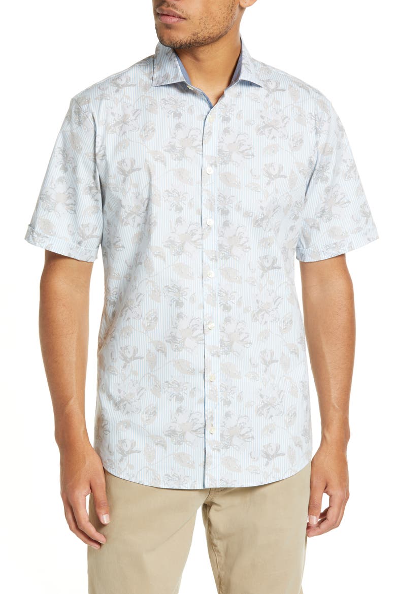 Hardy Cotton Short Sleeve Button-Up Shirt, Main, color, FROZEN