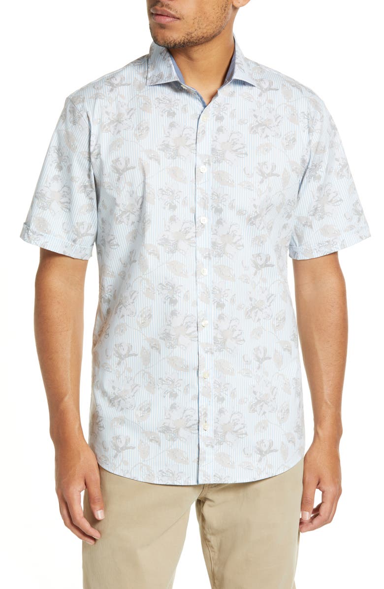 Brax Hardy Cotton Short Sleeve Button-Up Shirt, Main, color, Frozen