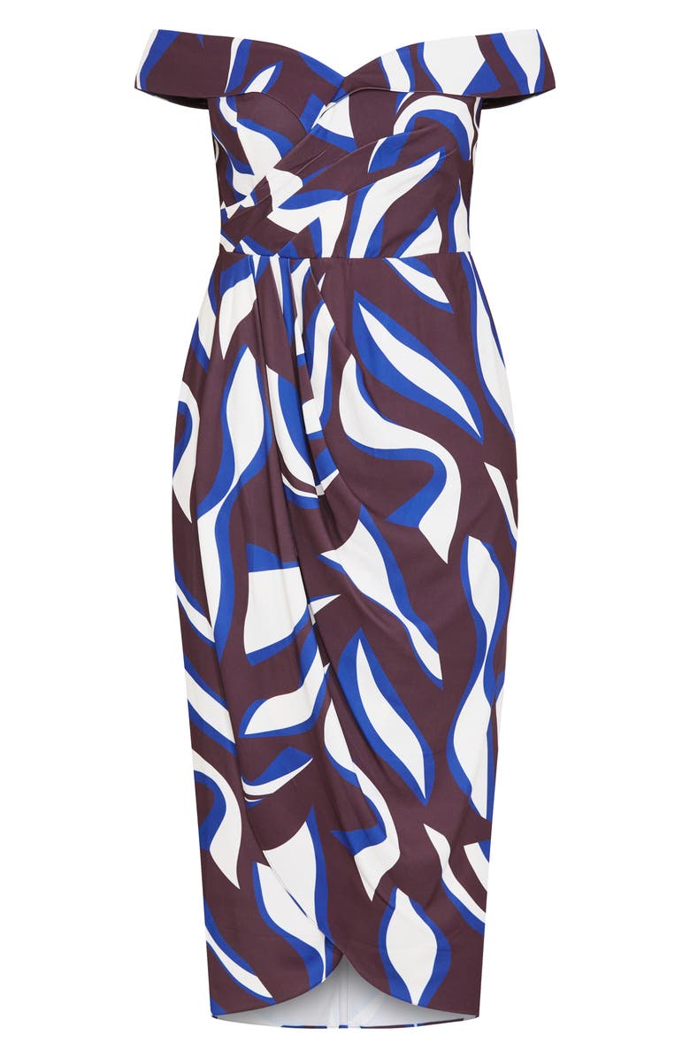 City Chic Clair Print Off the Shoulder Midi Dress, Alternate, color, Cocoa Swirl