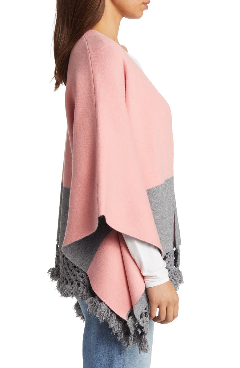 Roffe Accessories Colorblock Fringe Ruana, Alternate, color, Pink