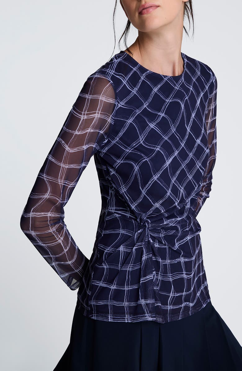 Kenneth Cole Knot Waist Check Top, Alternate, color,