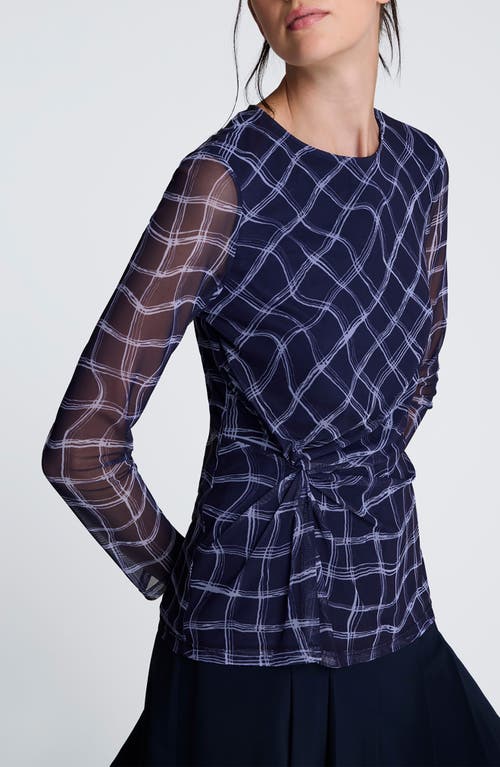 Kenneth Cole Knot Waist Check Top In Blue