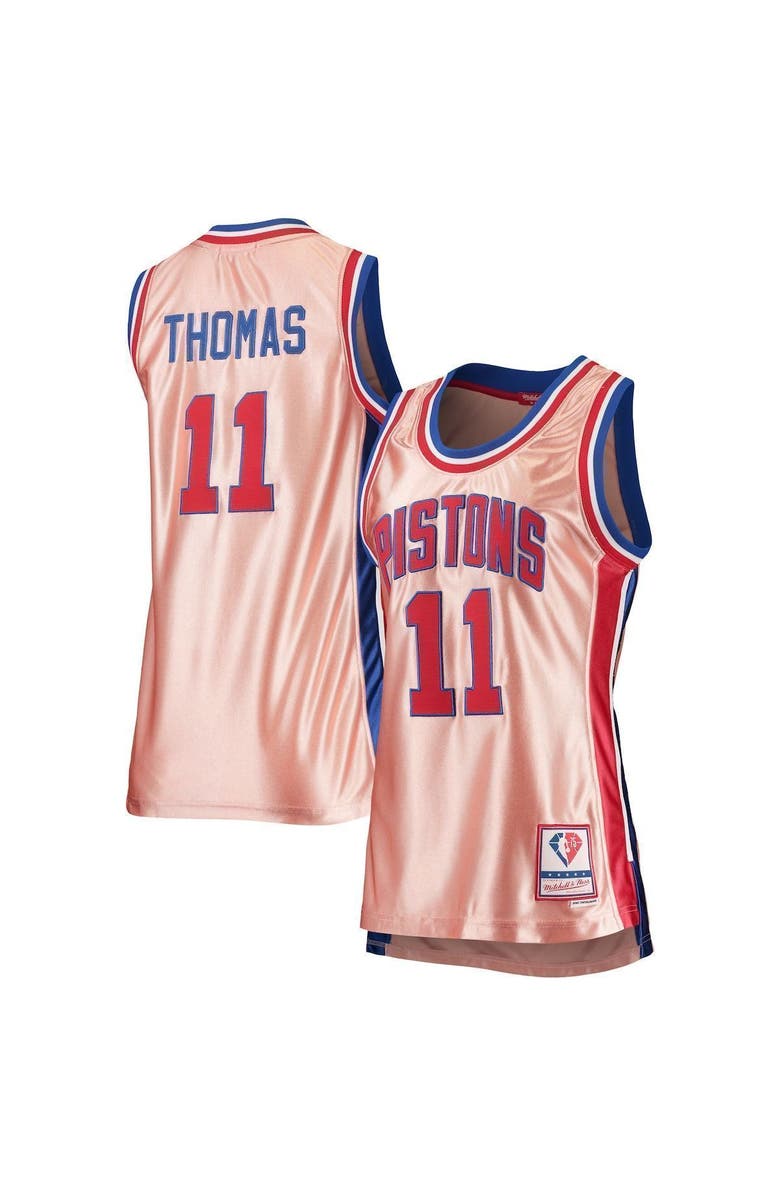 Mitchell & Ness Women's Mitchell & Ness Isiah Thomas Pink Detroit Pistons 75th Anniversary Rose Gold 1982 Swingman Jersey, Alternate, color,