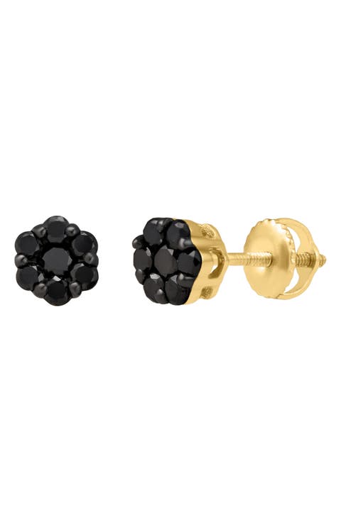 Black Diamond Floral Stud Earrings