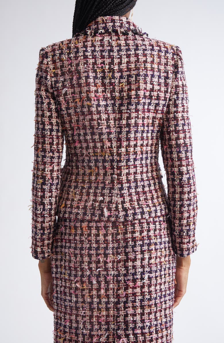 ST. JOHN Fringe Houndstooth Tweed Jacket, Alternate, color, Bordeaux Ecru Multi