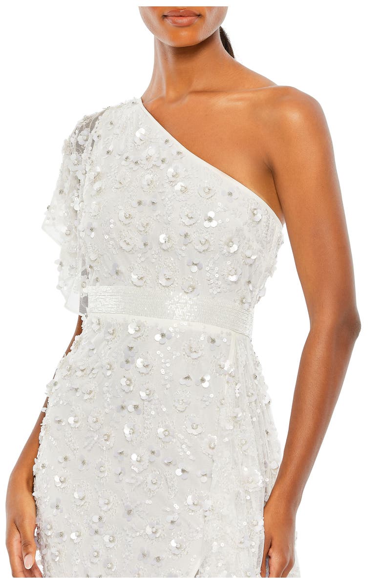 Mac Duggal One-Shoulder Beaded 3D Embellishments Gown, Alternate, color, White
