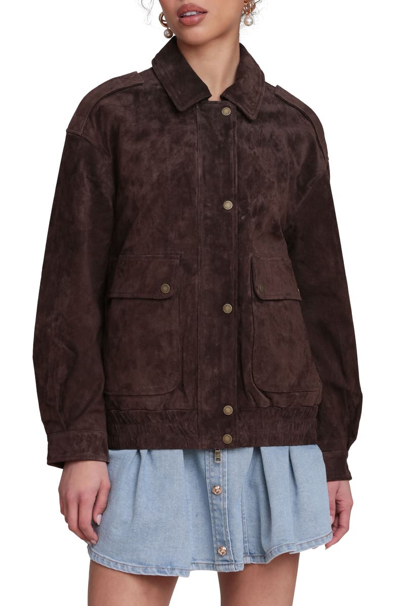 Avec Les Filles Suede Bomber Jacket, Alternate, color, Chocolate