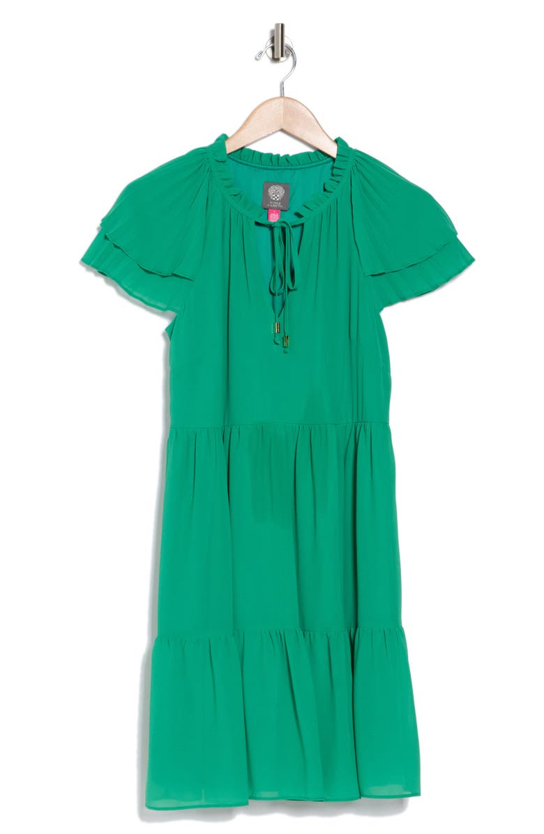 Vince Camuto Flutter Sleeve Tiered Chiffon Dress, Alternate, color, Green