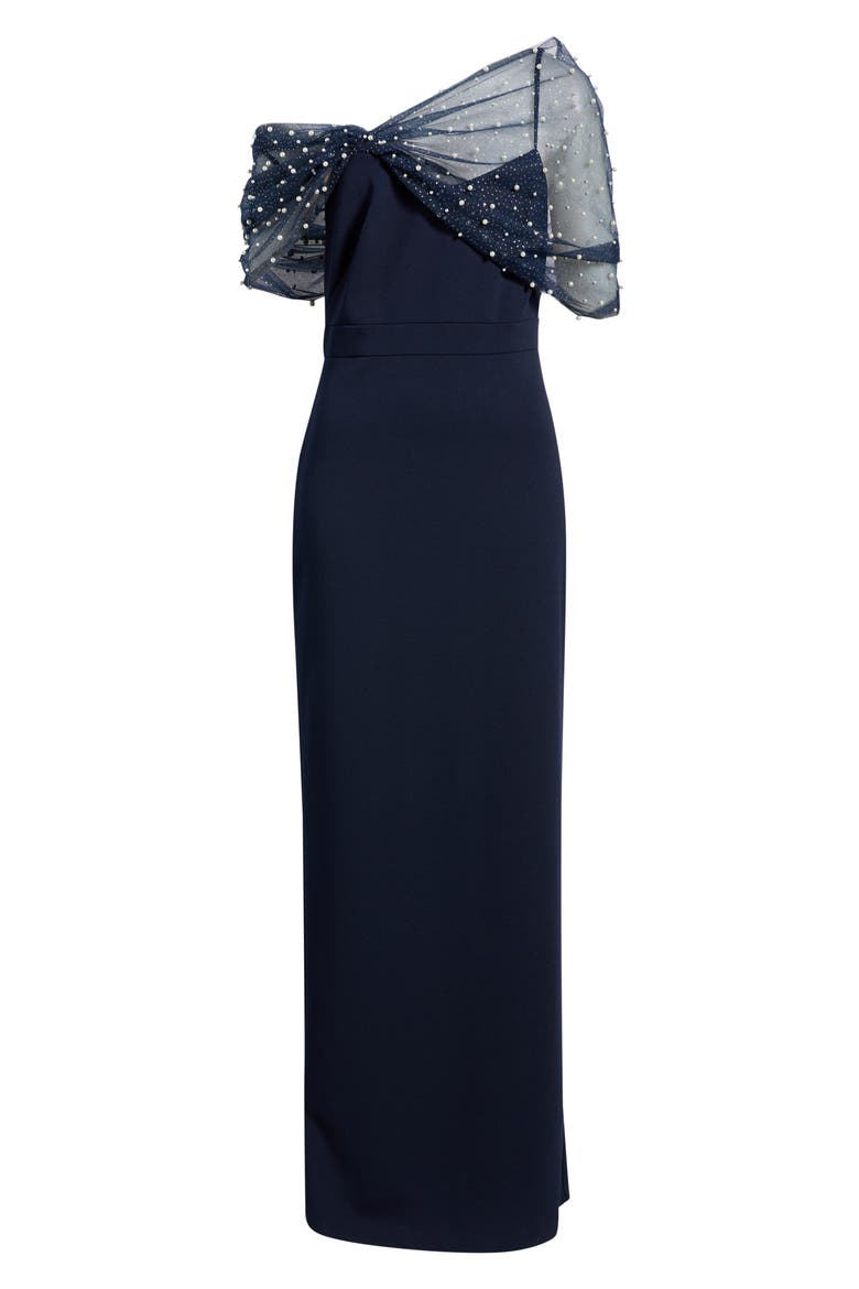 Faux Pearl Mesh Detail Gown, Alternate, color, NAVY